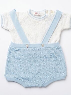 Vtg 60s Friemanit Baby Boy Diaper Set | 100% Cotton Knit Israel | Blue White 9m